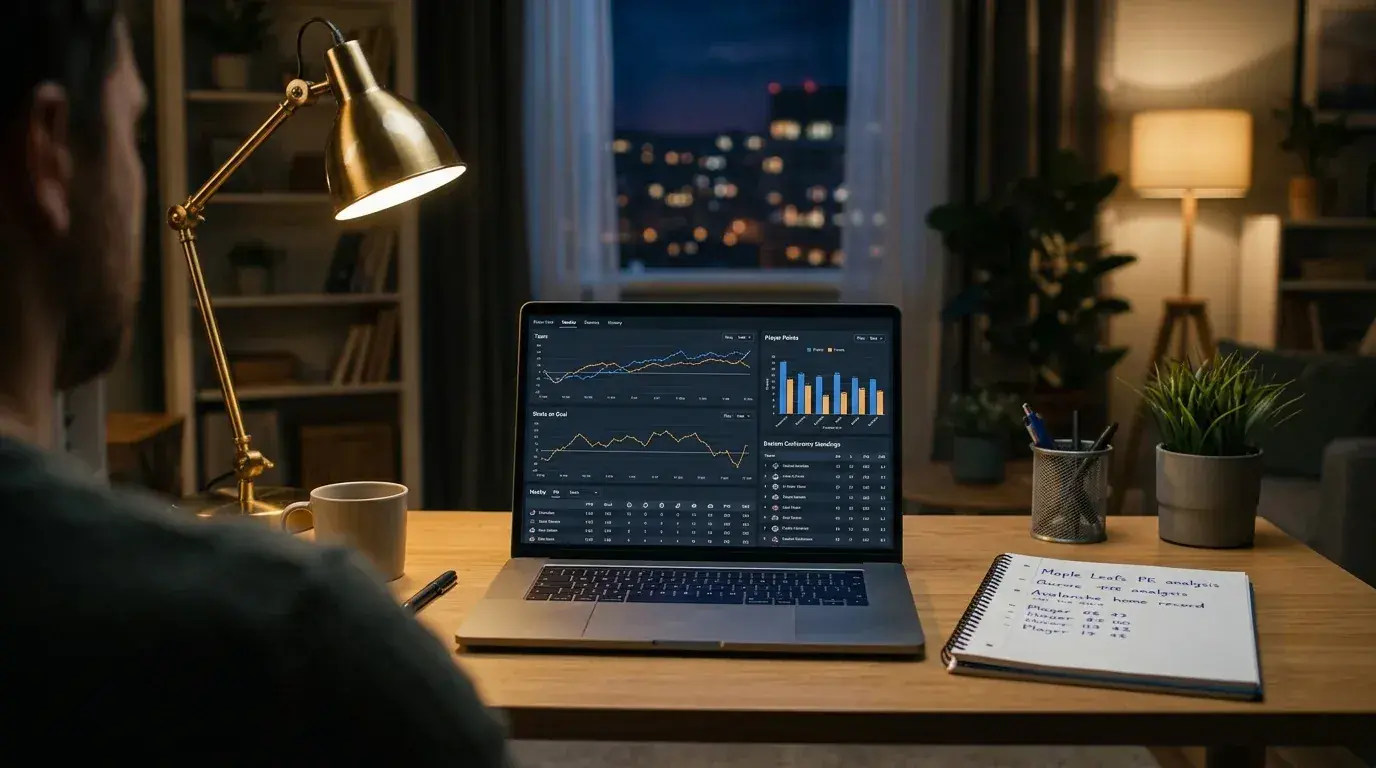 Pessoa a utilizar computador portátil para analisar odds de hóquei no gelo