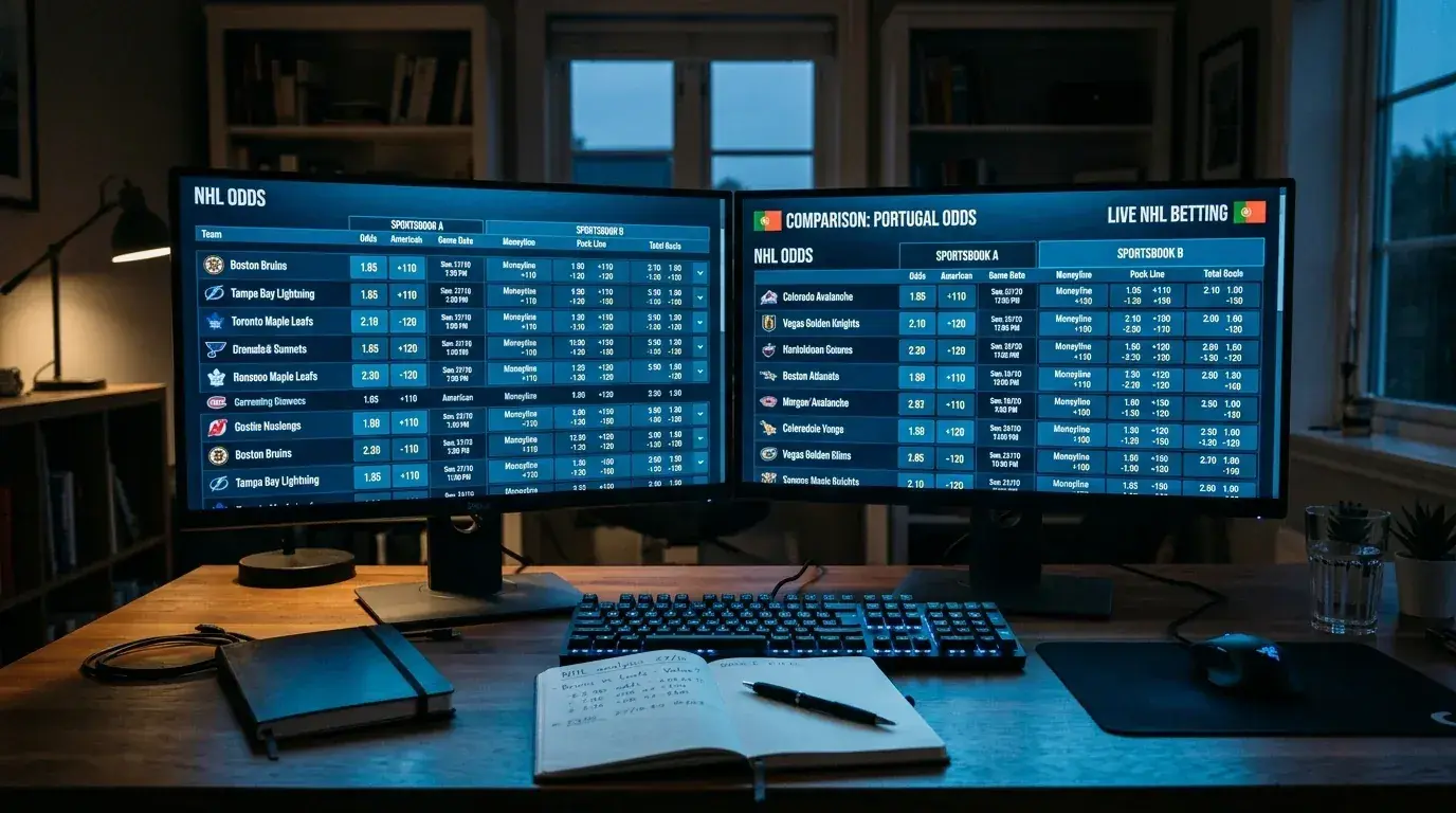Comparação de odds NHL entre operadores licenciados em Portugal